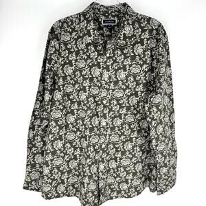 Club Room Men’s Stretch Cotton Floral Button Down Deep Olive Size XL NWT